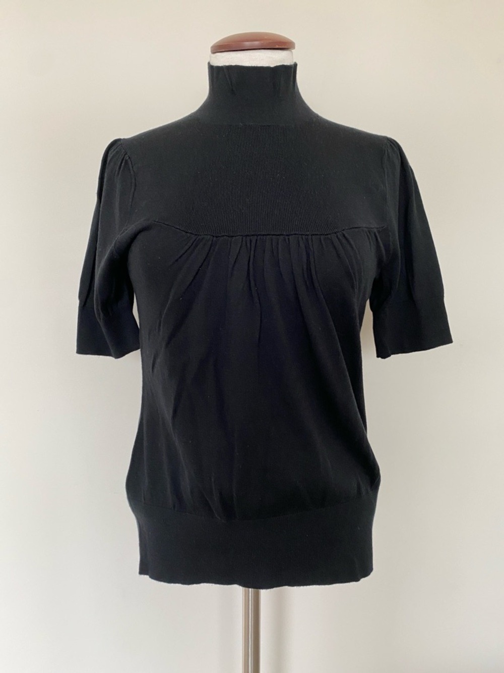 New Banana Republic Silk/Cotton blend Mock Neck Short Sleeve Sweater Black Sz L